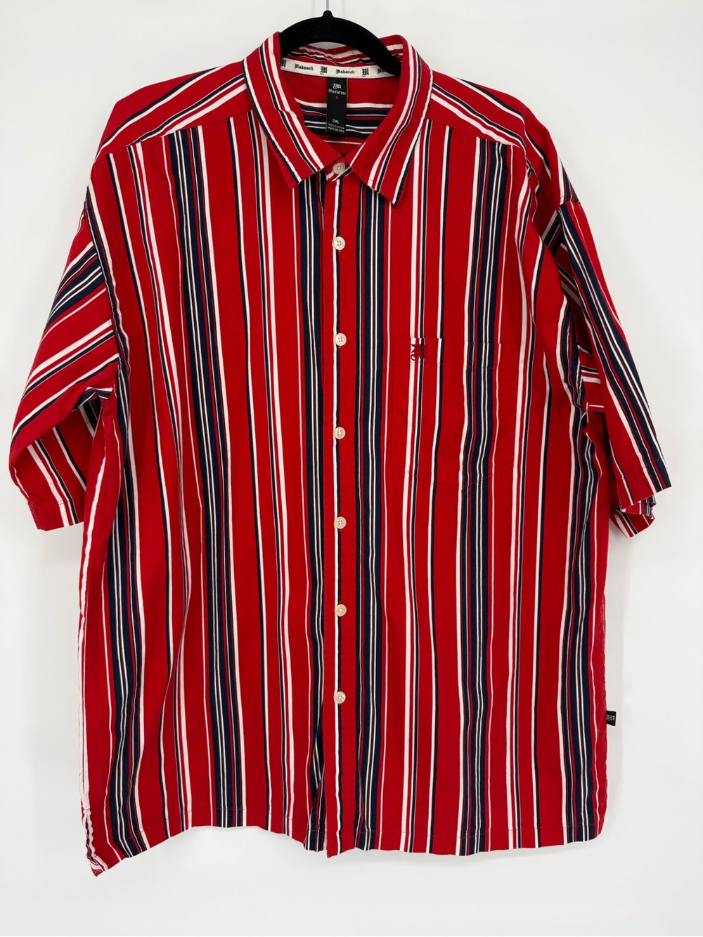 Makaveli‎ Striped Button Up Shirt Y2K Hip Hop Streetwear Tupac Rap 2XL Vintage